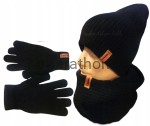Komplet 3w1 zimowy czarny Trizand Czapka+Komin+rękawiczki Unisex WrocłaW